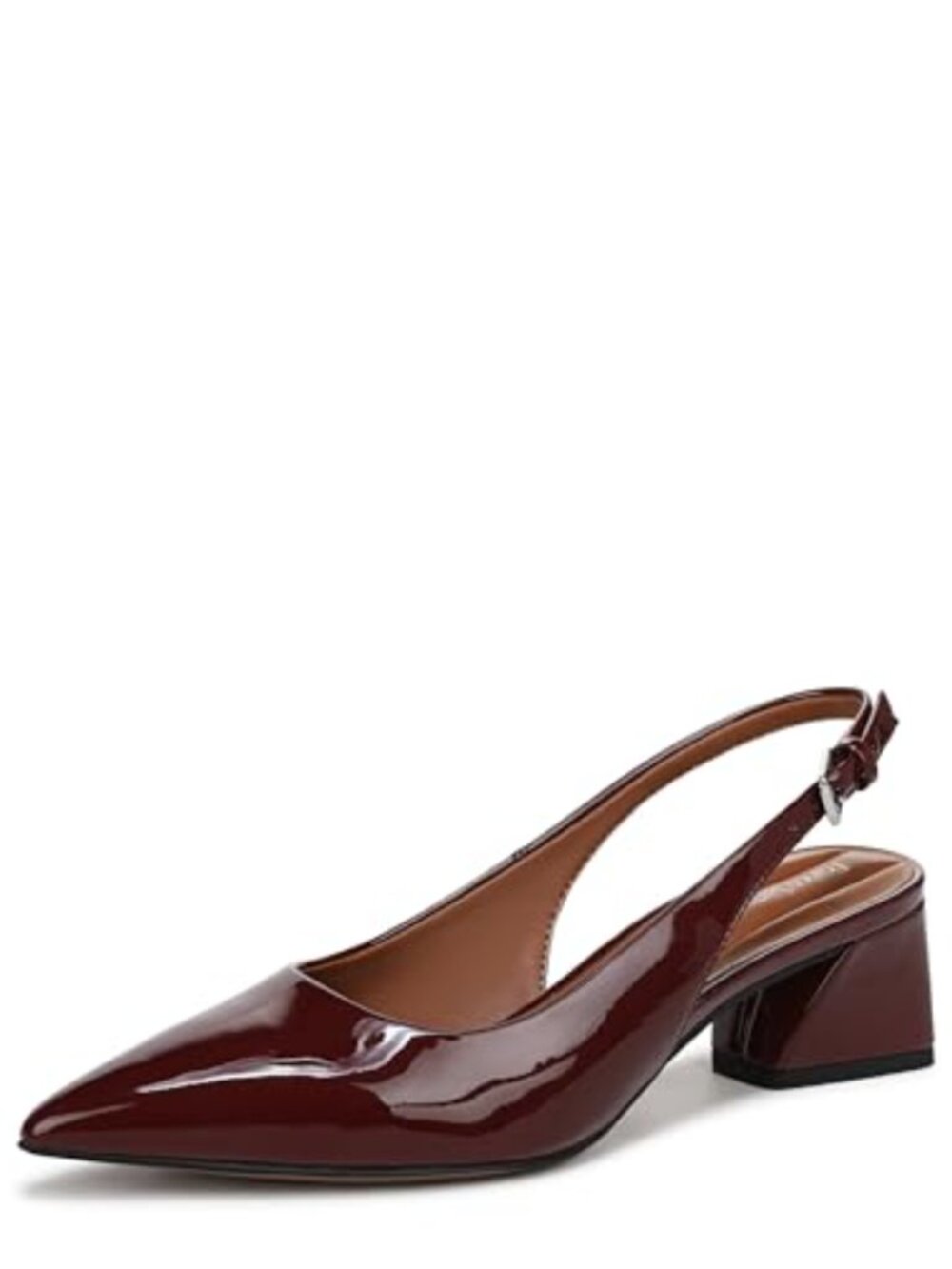 Patent Pointed Toe Slingback Pump with Heel Strap